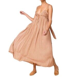 Amuse Society Brown Striped Woven Fern Midi Dress L